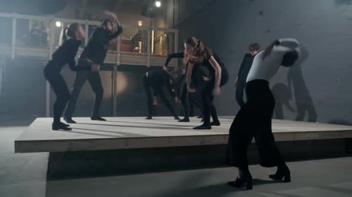 Dance Class Practices Choreography on Stage