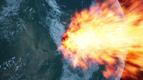 Fiery Meteoroid Impacting Earth in Space