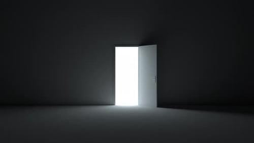 3d door opening in a dark room