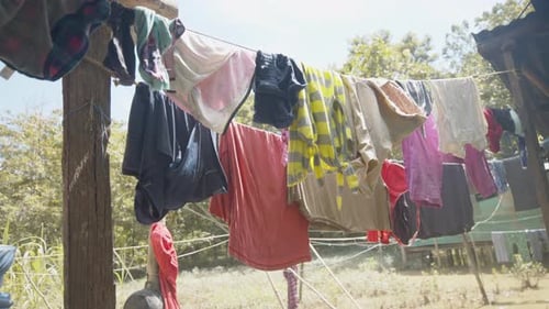 Clothes Hanging on a Washing Line in Rural Setting