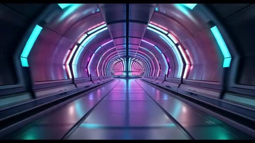 Corridor de néon de science-fiction futuriste se déplaçant dans l'espace
