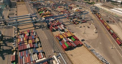 Large commercial Port with Container ships, oil tankers and Container terminal