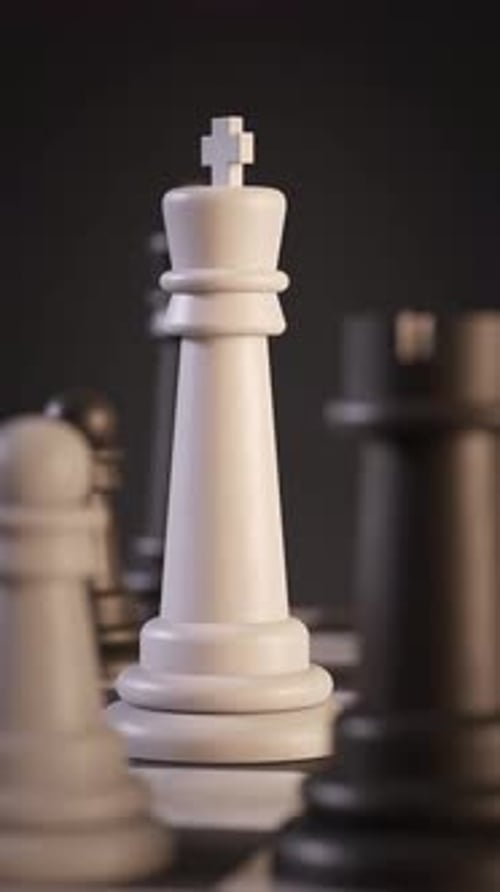 Animated White Chess King on Board with Dynamic Camera Move