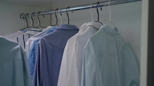 Shirts Hanging Neatly in Closet