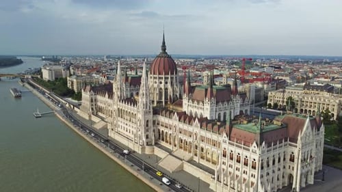 Budapest City and Hungarian Parliament Building on Danube