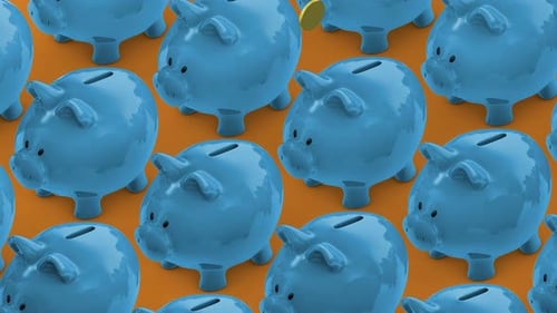 Saving Money. Money Box. Money Box Full of Coins. Piggy Banks Conveyor