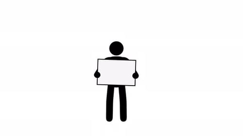 Stickman sostiene un cartel en blanco frente a él.