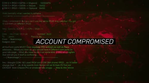 Texto de aviso de conta comprometida na tela de fundo de hackeamento