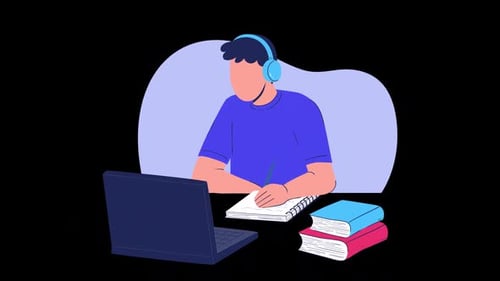 Flat Design Animation of Person Studying with Laptop