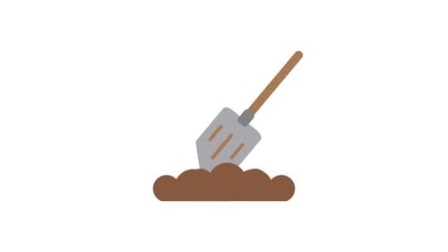 Flat Design Animation of a Shovel Digging into Soil