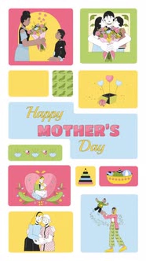 Mother day celebration bento grid vertical animation