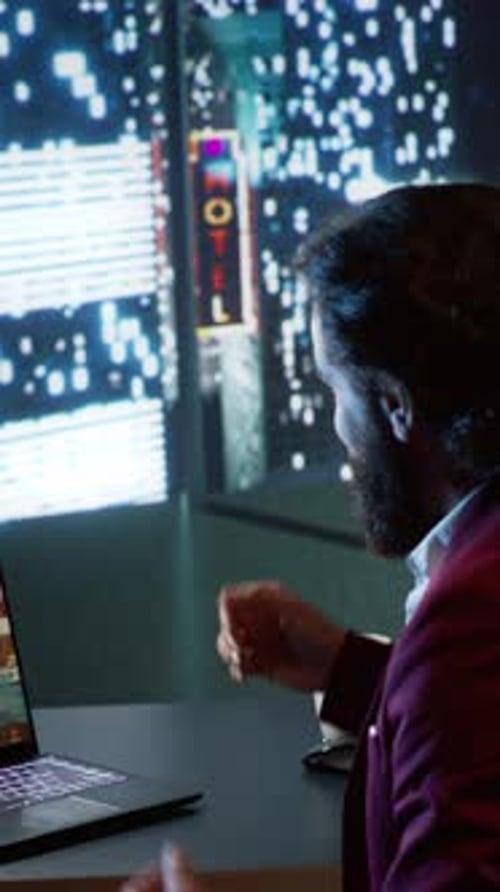 Young Adult Video Conference With City Background