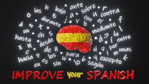 Spanish Learning Foreign language Human brain Spain flag color Letters articles word preposit