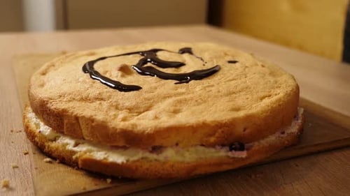 14j. Chocolate cake decoration. Cooking a festive pie at home