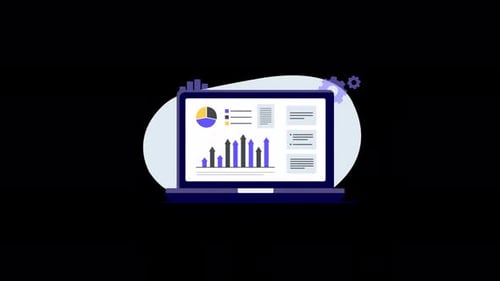 Animated Laptop Displaying Business Data Analysis Charts