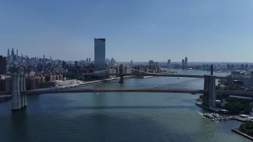 Famous Skyline of Downtown New York City at Early Morning Light Brooklyn Bridge in New York