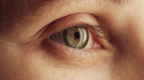 Close up footage of woman green eye.
