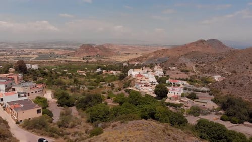 The white village of Mojácar during day light. Aerial shot.