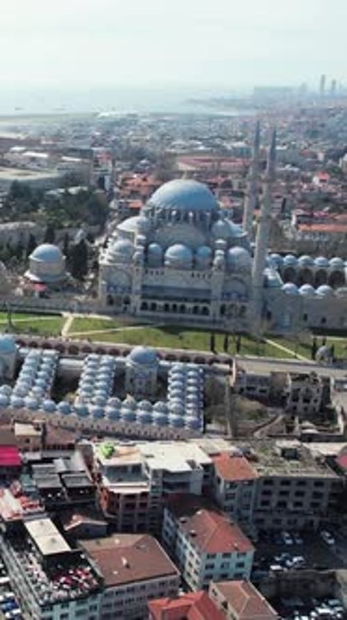 Vertical Aerial View Of Historic Mosque And City Of Istanbul