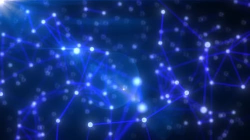 Abstract high tech blue glowing lines with dots and plexus triangles