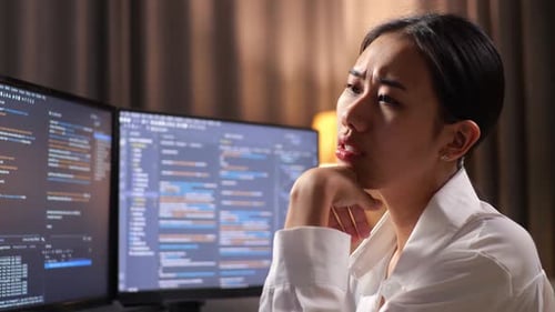 Close Up Of Programmer Thinking About Something While Creating Software Engineer Developing App
