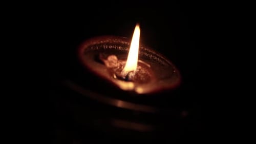 Burning Oil Lamp in the Darkness at Night