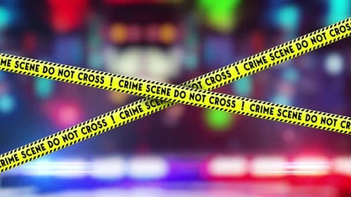 Crime Scene Barrier Tape with Flashing Police Lights