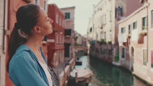 Young female tourist walking in Venice