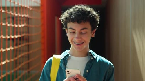 Happy Smiling Positive Caucasian Teen Boy Student Guy Teenager Man Male Son Pupil in University