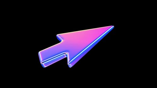 Iridescent Glossy Futuristic Neon 3D Arrow Object Loop on Transparent Alpha Channel Background