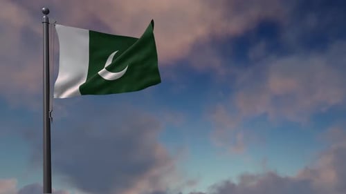 Realistic Pakistan Flag Waving on Pole with Dynamic Sky Background