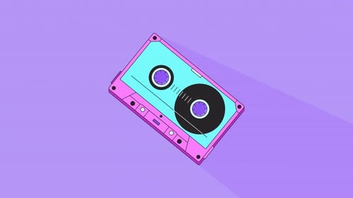 Animated Retro Cassette Tape in Flat Design Style