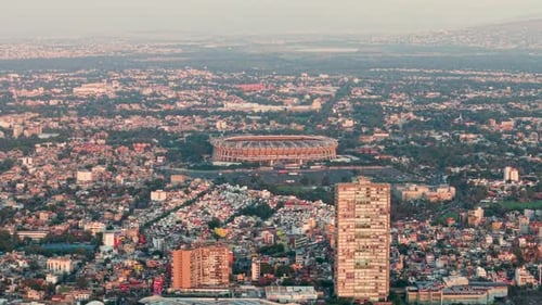 Distant Aerial View of Azteca Stadium Ready for the Big Match in Mexico City