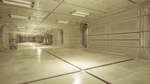 Soute à bagages minimaliste ouverte avec panneaux polis et éclairage lumineux