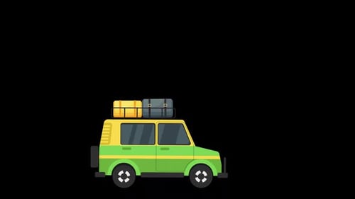 Travelling With Green Car On Tropic Islands On Alpha Channel