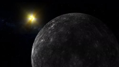 3d Realistic Mercury Planet Glowing Sun View On Space