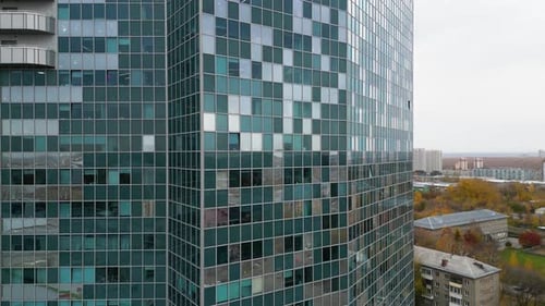 Aerial View of Office Windows in a Modern Glass Skyscraper Closeup of Windows of Offices in a