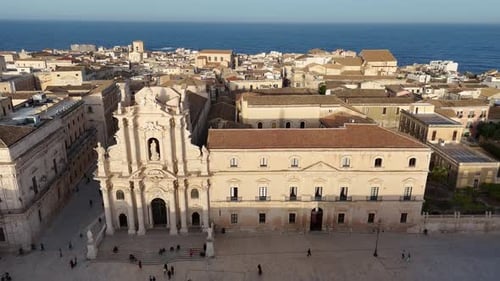 Aerial shot of The Cathedral of Syracuse (Duomo di Siracusa), Sicily, Italy