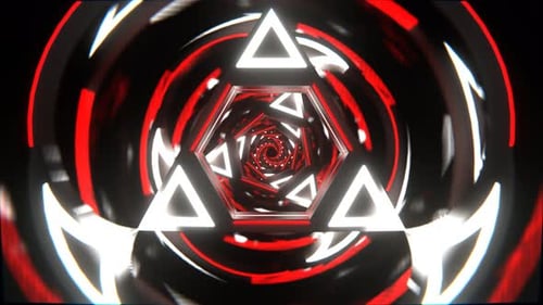 Red And White Neon Triangle Mirror Tunnel Background Vj Loop In 4K