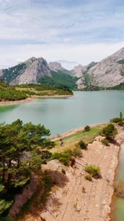 Idyllic scenery of the lake in the mountains on a beautiful sunny day.