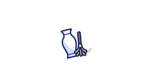 Animated Flat Design Icon of Vase and Duster Cleaning