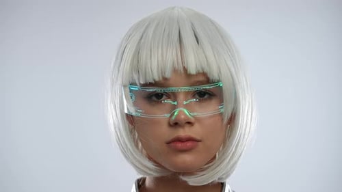 Young Adult with Futuristic Eyeglasses and White Hair
