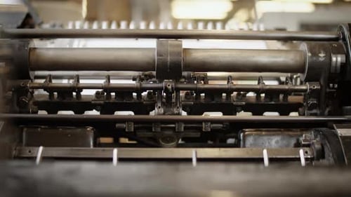 Close Up of Black Printing Press Machinery