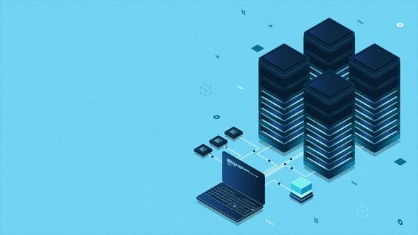 Database servers animation. Server room data center. Hosting server ...