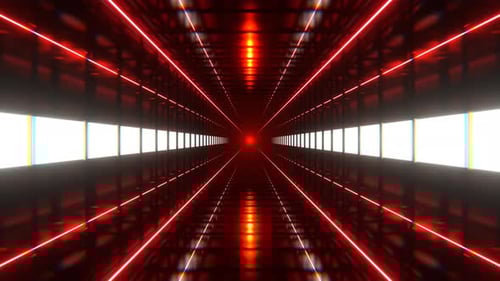 White And Red Square Neon Tunnel Background VJ Loop l 4K