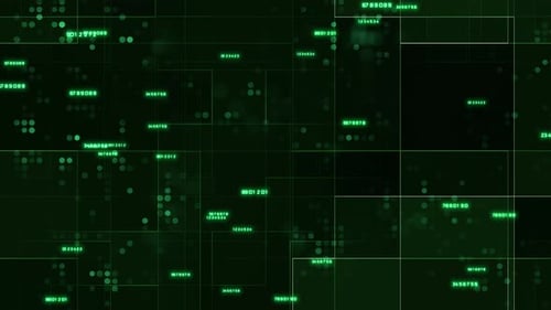 4K Futuristic Technology Grid: Green Digital Matrix with Numbers and Cyber Interface