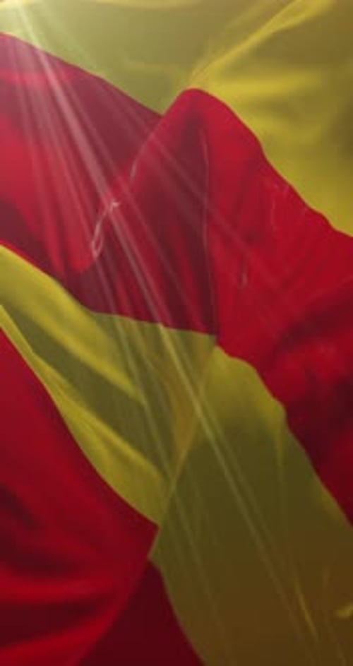 Animated Vertical Waving Red And Yellow Striped Flag With Sunlight