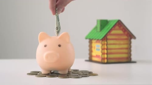 Hand is Putting Money in Piggy Bank