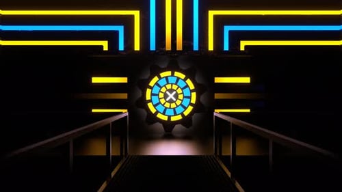 Blauer und gelber Neon-Tür-Hintergrund Vj Loop In 4K
