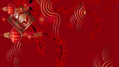 Animated Chinese New Year Background with Lanterns and Golden Rat